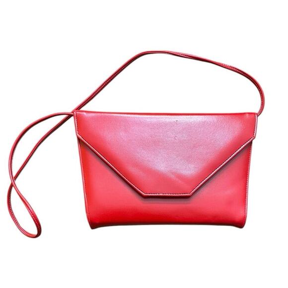 Vintage Women's Red Leather Crossbody Straps Snap Handbag - Picture 1 of 7